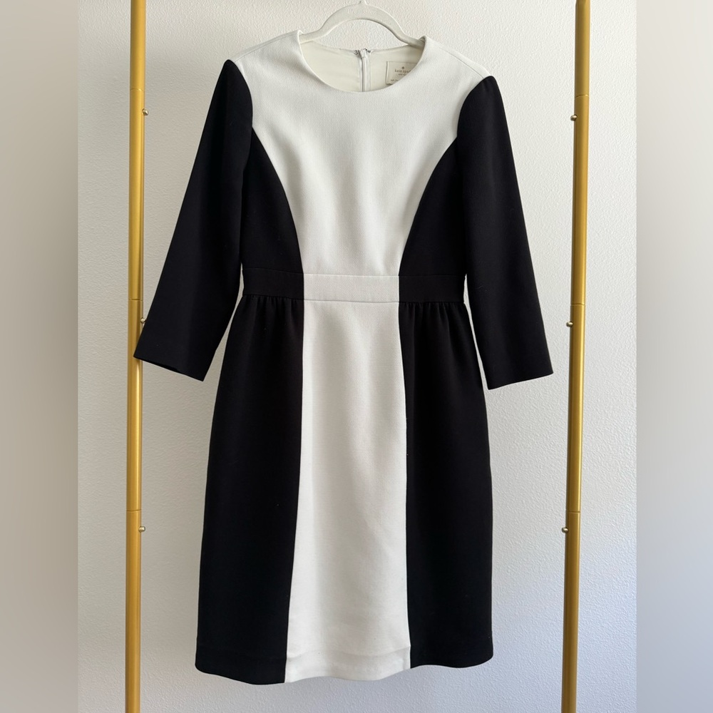 KATE SPADE Tillie black cream Two Tone 3/4 Sleeve Dress Women’s Sz 6